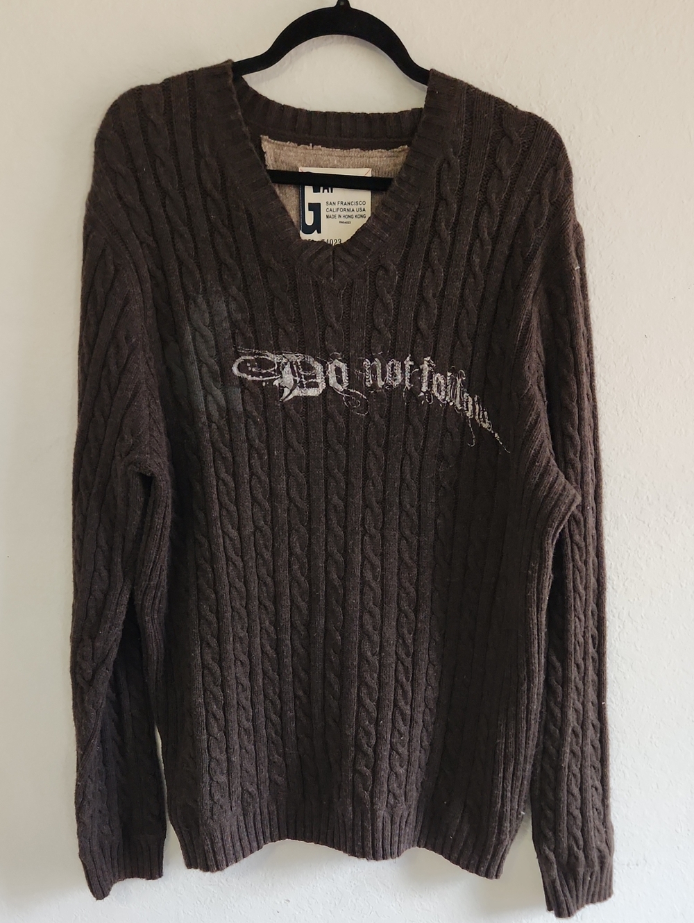 VTG Y2k Old Gap Wool Blend Chunky Cable Knit Graphic Sweater L "Do Not Follow
